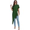 imageLYANER Womens Casual Mock Neck Short Sleeve Irregular Hem Loose Blouse Long Shirt TopDark Green