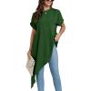 imageLYANER Womens Casual Mock Neck Short Sleeve Irregular Hem Loose Blouse Long Shirt TopDark Green
