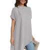 imageLYANER Womens Casual Mock Neck Short Sleeve Irregular Hem Loose Blouse Long Shirt TopGray