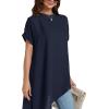 imageLYANER Womens Casual Mock Neck Short Sleeve Irregular Hem Loose Blouse Long Shirt TopNavy Blue