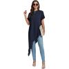 imageLYANER Womens Casual Mock Neck Short Sleeve Irregular Hem Loose Blouse Long Shirt TopNavy Blue