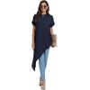 imageLYANER Womens Casual Mock Neck Short Sleeve Irregular Hem Loose Blouse Long Shirt TopNavy Blue