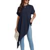 imageLYANER Womens Casual Mock Neck Short Sleeve Irregular Hem Loose Blouse Long Shirt TopNavy Blue