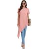 imageLYANER Womens Casual Mock Neck Short Sleeve Irregular Hem Loose Blouse Long Shirt TopPink