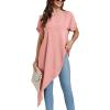 imageLYANER Womens Casual Mock Neck Short Sleeve Irregular Hem Loose Blouse Long Shirt TopPink
