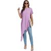 imageLYANER Womens Casual Mock Neck Short Sleeve Irregular Hem Loose Blouse Long Shirt TopPurple