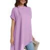 imageLYANER Womens Casual Mock Neck Short Sleeve Irregular Hem Loose Blouse Long Shirt TopPurple