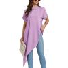 imageLYANER Womens Casual Mock Neck Short Sleeve Irregular Hem Loose Blouse Long Shirt TopPurple