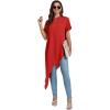 imageLYANER Womens Casual Mock Neck Short Sleeve Irregular Hem Loose Blouse Long Shirt TopRed