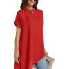 imageLYANER Womens Casual Mock Neck Short Sleeve Irregular Hem Loose Blouse Long Shirt TopRed