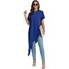 imageLYANER Womens Casual Mock Neck Short Sleeve Irregular Hem Loose Blouse Long Shirt TopRoyal Blue