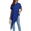 imageLYANER Womens Casual Mock Neck Short Sleeve Irregular Hem Loose Blouse Long Shirt TopRoyal Blue