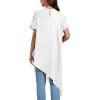 imageLYANER Womens Casual Mock Neck Short Sleeve Irregular Hem Loose Blouse Long Shirt TopWhite