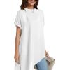 imageLYANER Womens Casual Mock Neck Short Sleeve Irregular Hem Loose Blouse Long Shirt TopWhite