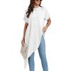 imageLYANER Womens Casual Mock Neck Short Sleeve Irregular Hem Loose Blouse Long Shirt TopWhite
