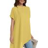 imageLYANER Womens Casual Mock Neck Short Sleeve Irregular Hem Loose Blouse Long Shirt TopYellow