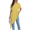 imageLYANER Womens Casual Mock Neck Short Sleeve Irregular Hem Loose Blouse Long Shirt TopYellow