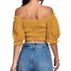 imageLYANER Womens Off Shoulder Ruffle Trim Ruched Short Sleeve Blouse Crop TopGinger