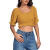 imageLYANER Womens Off Shoulder Ruffle Trim Ruched Short Sleeve Blouse Crop TopGinger