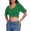 imageLYANER Womens Off Shoulder Ruffle Trim Ruched Short Sleeve Blouse Crop TopGreen