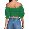 imageLYANER Womens Off Shoulder Ruffle Trim Ruched Short Sleeve Blouse Crop TopGreen