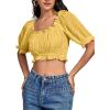 imageLYANER Womens Off Shoulder Ruffle Trim Ruched Short Sleeve Blouse Crop TopLight Yellow
