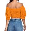 imageLYANER Womens Off Shoulder Ruffle Trim Ruched Short Sleeve Blouse Crop TopOrange