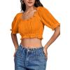 imageLYANER Womens Off Shoulder Ruffle Trim Ruched Short Sleeve Blouse Crop TopOrange
