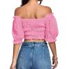 imageLYANER Womens Off Shoulder Ruffle Trim Ruched Short Sleeve Blouse Crop TopPink