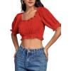 imageLYANER Womens Off Shoulder Ruffle Trim Ruched Short Sleeve Blouse Crop TopRed