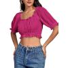imageLYANER Womens Off Shoulder Ruffle Trim Ruched Short Sleeve Blouse Crop TopRose