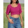 imageLYANER Womens Off Shoulder Ruffle Trim Ruched Short Sleeve Blouse Crop TopRose