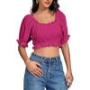 imageLYANER Womens Off Shoulder Ruffle Trim Ruched Short Sleeve Blouse Crop TopRose