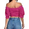 imageLYANER Womens Off Shoulder Ruffle Trim Ruched Short Sleeve Blouse Crop TopRose