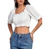 imageLYANER Womens Off Shoulder Ruffle Trim Ruched Short Sleeve Blouse Crop TopWhite