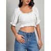imageLYANER Womens Off Shoulder Ruffle Trim Ruched Short Sleeve Blouse Crop TopWhite