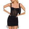 imageLYANER Womens Ribbed Side Drawstring Ruched Stretchy Mini Pencil Bodycon Short SkirtBlack