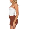 imageLYANER Womens Ribbed Side Drawstring Ruched Stretchy Mini Pencil Bodycon Short SkirtBrown