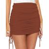 imageLYANER Womens Ribbed Side Drawstring Ruched Stretchy Mini Pencil Bodycon Short SkirtBrown