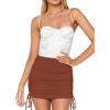 imageLYANER Womens Ribbed Side Drawstring Ruched Stretchy Mini Pencil Bodycon Short SkirtBrown