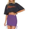 imageLYANER Womens Ribbed Side Drawstring Ruched Stretchy Mini Pencil Bodycon Short SkirtDark Purple
