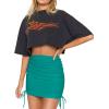 imageLYANER Womens Ribbed Side Drawstring Ruched Stretchy Mini Pencil Bodycon Short SkirtDark Teal