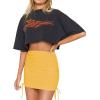 imageLYANER Womens Ribbed Side Drawstring Ruched Stretchy Mini Pencil Bodycon Short SkirtGinger