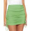 imageLYANER Womens Ribbed Side Drawstring Ruched Stretchy Mini Pencil Bodycon Short SkirtGrass Green