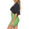 imageLYANER Womens Ribbed Side Drawstring Ruched Stretchy Mini Pencil Bodycon Short SkirtGrass Green