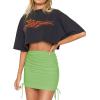imageLYANER Womens Ribbed Side Drawstring Ruched Stretchy Mini Pencil Bodycon Short SkirtGrass Green