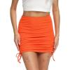 imageLYANER Womens Ribbed Side Drawstring Ruched Stretchy Mini Pencil Bodycon Short SkirtOrange