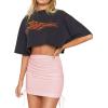 imageLYANER Womens Ribbed Side Drawstring Ruched Stretchy Mini Pencil Bodycon Short SkirtPink