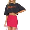 imageLYANER Womens Ribbed Side Drawstring Ruched Stretchy Mini Pencil Bodycon Short SkirtRose Red