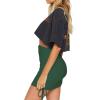 imageLYANER Womens Ribbed Side Drawstring Ruched Stretchy Mini Pencil Bodycon Short SkirtSolid Dark Green